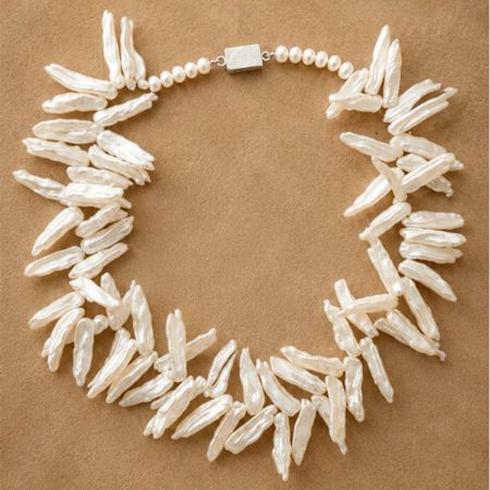 Handcrafted White Stick Pearl Fringe Statement Necklace